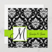 Invitation Black Mariage damassé| Vert citron (Devant / Derrière)