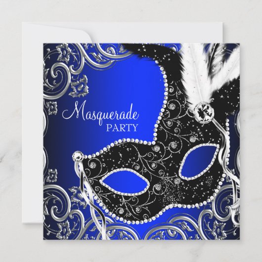 Invitation Black Masque Royal Blue Masquerade Party (Devant)