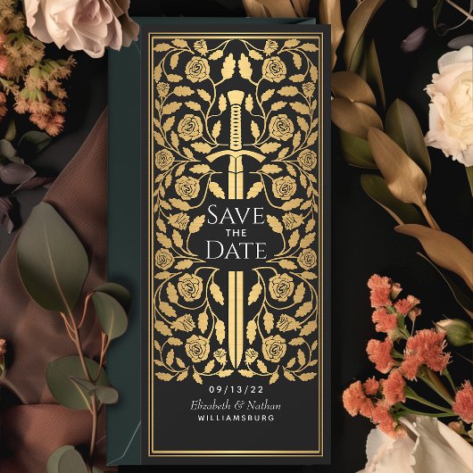 Invitation Black Medieval Sword Enregistrer la date Invitatio