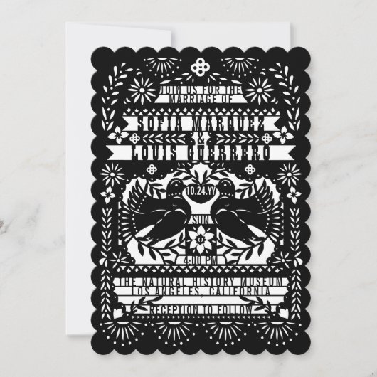 Invitation Black Mexicaine Fantail Doves Papel Picado Mariage (Devant)