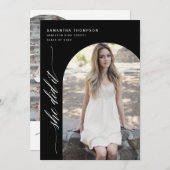 Invitation Black Minimal Elle L'A Fait Graduation Arch Photo (Devant / Derrière)