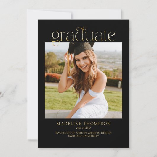 Invitation Black Minimalist Classy Photo Collage Graduation (Devant)