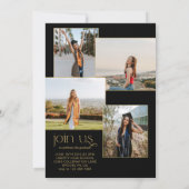 Invitation Black Minimalist Classy Photo Collage Graduation (Dos)