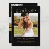 Invitation Black Minimalist Classy Photo Collage Graduation (Devant / Derrière)