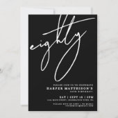 Invitation Black Minimalist Eighty 80th Birthday Party (Devant)