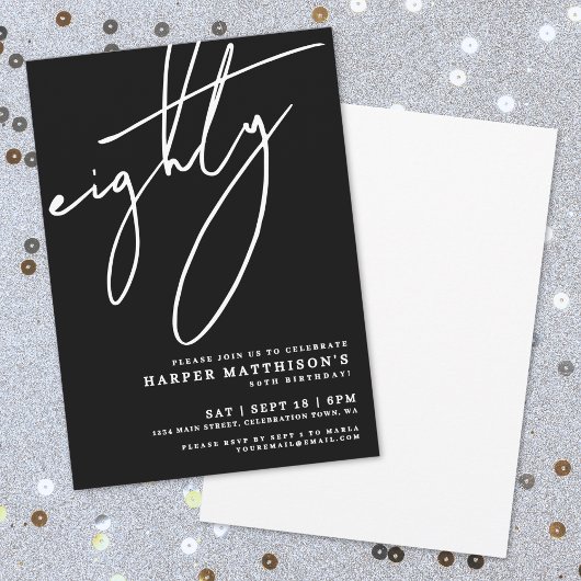 Invitation Black Minimalist Eighty 80th Birthday Party