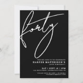 Invitation Black Minimalist Forty 40th Birthday Party (Devant)