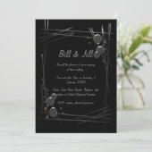 Invitation Black Modern Argent Abstrait + Bubble Art Mariage (Debout devant)