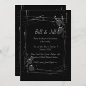 Invitation Black Modern Argent Abstrait + Bubble Art Mariage (Devant / Derrière)