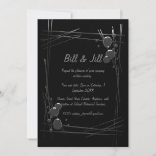 Invitation Black Modern Argent Abstrait + Bubble Art Mariage