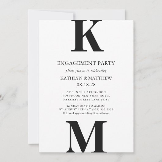 Invitation Black Modern Bold Monogramme (Devant)