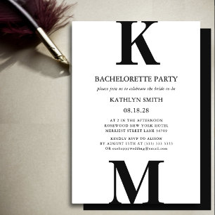 Invitation Black Modern Bold Monogramme Bachelorette