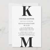 Invitation Black Modern Bold Monogramme Couples Douche (Devant)