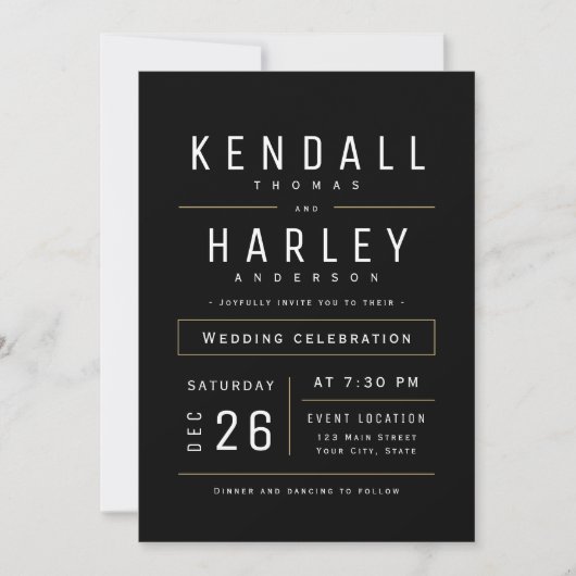 Invitation Black Modern Chic Simple Typographie Mariage photo (Devant)