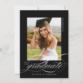 Invitation Black Modern Elegant Script Photo Graduation Party (Devant)