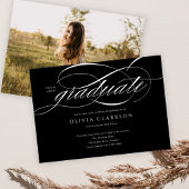 Invitation Black Modern Elegant Script Photo Graduation Party
