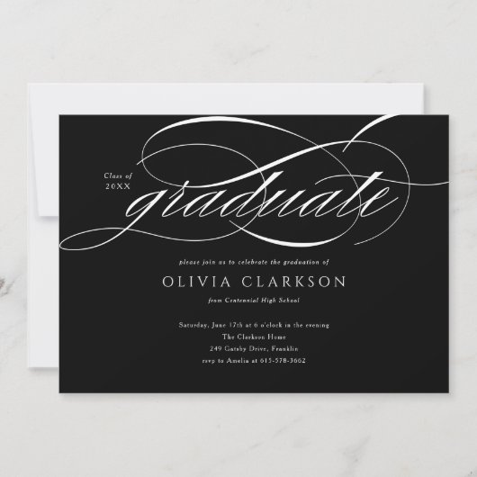 Invitation Black Modern Elegant Script Photo Graduation Party (Devant)