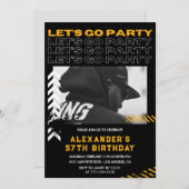 Invitation Black Modern Men Photo 57e anniversaire (Devant / Derrière)