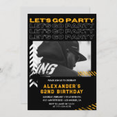 Invitation Black Modern Men Photo 62e anniversaire (Devant / Derrière)