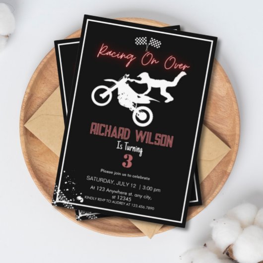 Invitation Black Modern Neon Dirt Vélo Anniversaire