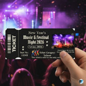 Invitation Black Modern New Year's Music Festival Entry Tkt
