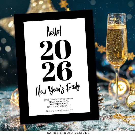 Invitation Black Modern New Years Party