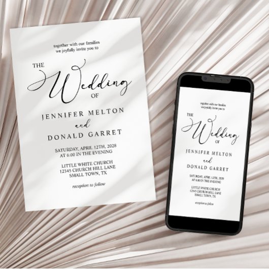Invitation Black Modern Simple Script Ajouter Mariage photo