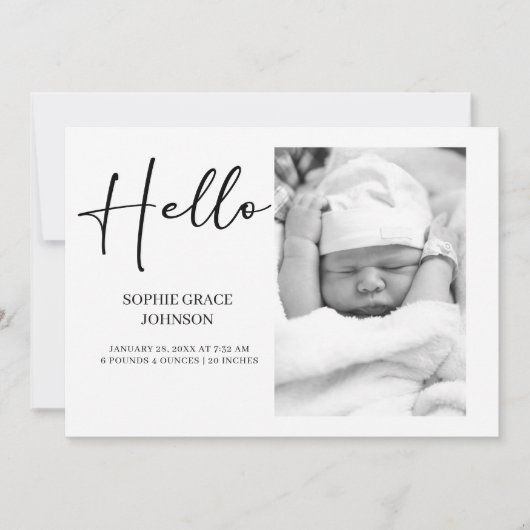 Invitation Black Modern Simple Script Baby Announcement (Devant)