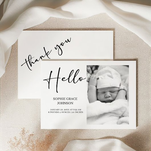 Invitation Black Modern Simple Script Baby Announcement