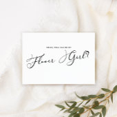 Invitation Black Modern Simple Script Be My Flower Girl White
