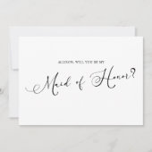Invitation Black Modern Simple Script Be My Maid of Honor (Devant)