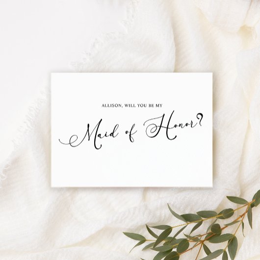 Invitation Black Modern Simple Script Be My Maid of Honor