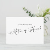 Invitation Black Modern Simple Script Be My Matron of Honor (Debout devant)