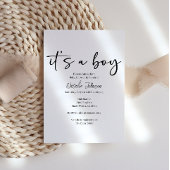 Invitation Black Modern Simple Script Boy Baby Shower