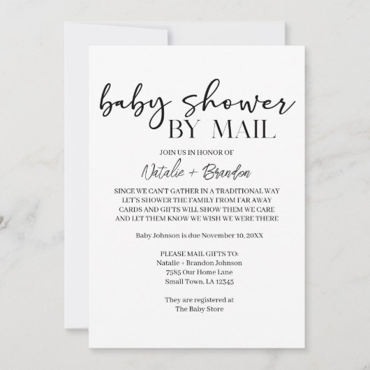 Invitation Black Modern Simple Script By Mail Baby Shower (Devant)
