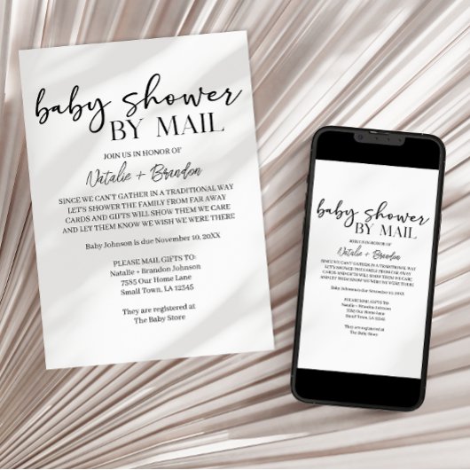 Invitation Black Modern Simple Script By Mail Baby Shower