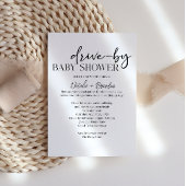 Invitation Black Modern Simple Script Drive-By Baby Shower