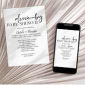 Invitation Black Modern Simple Script Drive-By Baby Shower