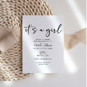 Invitation Black Modern Simple Script Girl Baby