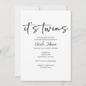 Invitation Black Modern Simple Script Twins Baby Shower (Devant)