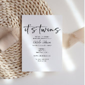 Invitation Black Modern Simple Script Twins Baby Shower