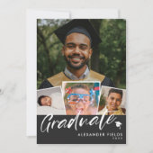 Invitation Black Modern Snapshot Collage Graduation (Devant)