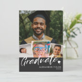 Invitation Black Modern Snapshot Collage Graduation (Debout devant)