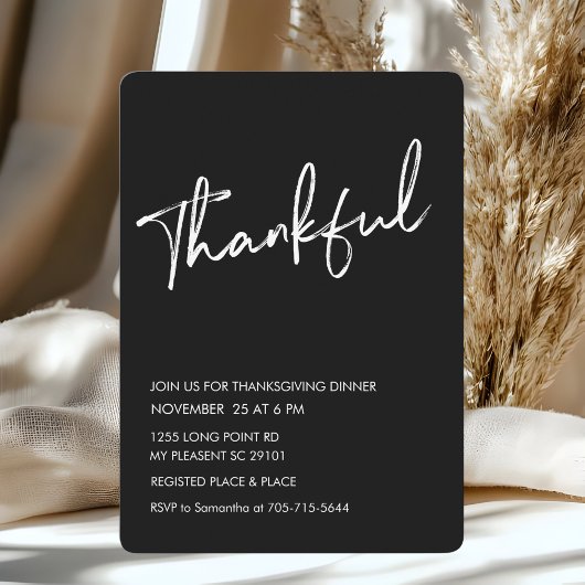 Invitation Black Modern Thanksgiving Dîner