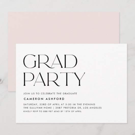 Invitation Black Modern Typography Graduation Party (Devant / Derrière)