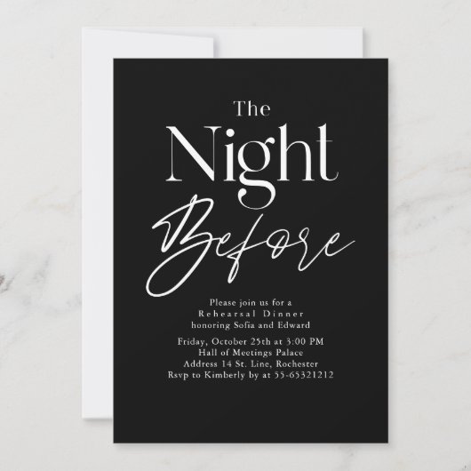 Invitation Black Modern Typography Rehearsal Dinner (Devant)