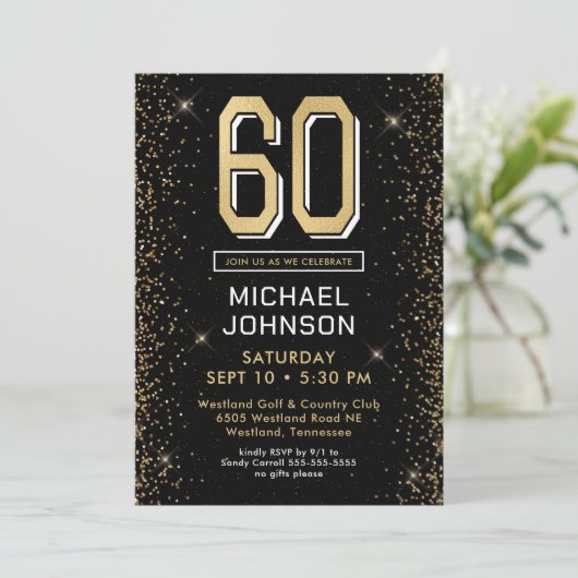 Invitation Black moderne 60e anniversaire (Debout devant)