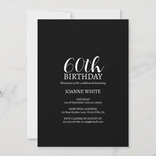 Invitation Black moderne 60e anniversaire (Devant)