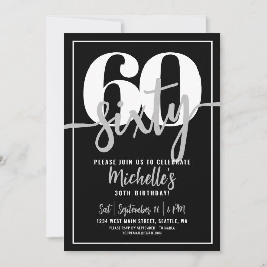 Invitation Black moderne 60e fête d'anniversaire (Devant)