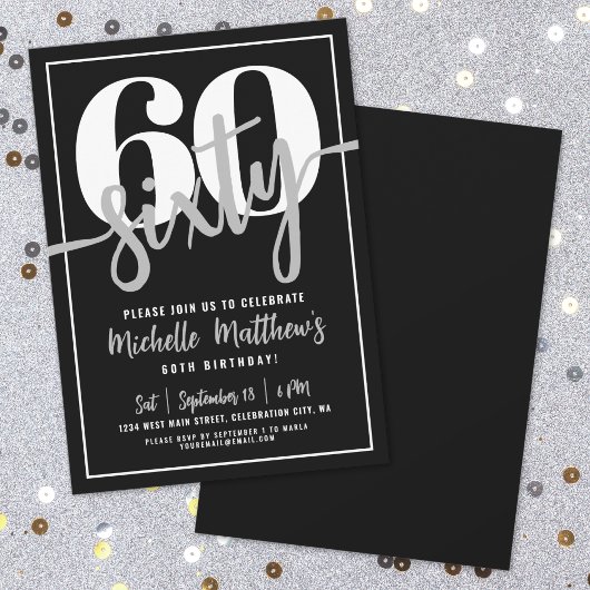 Invitation Black moderne 60e fête d'anniversaire